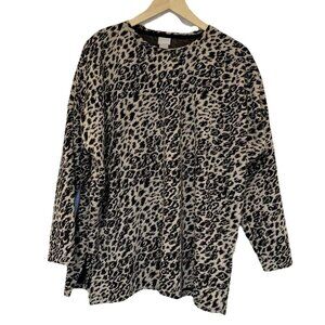 Chicos Animal Print Long Sleeve Top Crew Neck Pullover Comfortable XL